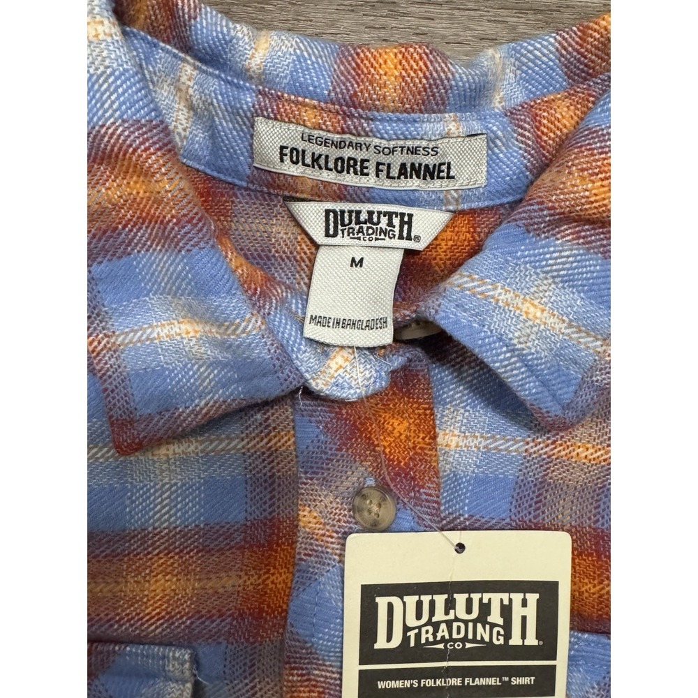 Duluth Trading Women's Folklore Flannel Shirt M Blue NWT Soft Double Brushed - Picture 3 of 6